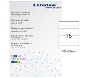 Etichetta adesiva - permanente - 105 x 37 mm - 16 etichette per foglio - bianco - conf. 100 fogli A4 - Starline - X210ODC511 - 8025133013774 - DMwebShop