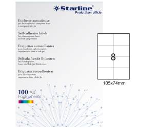 Etichetta adesiva - carta - permanente - 105 x 74 mm - 8 etichette per foglio - bianco - conf. 100 fogli - A4 - Starline - X210ODC512 - 8025133013835 - DMwebShop