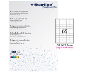 Etichetta adesiva - permanente - 38,1 x 21,2 mm - angoli tondi - 65 etichette per foglio - bianco - conf. 100 fogli A4 - Starline X210ODA400 - 8025133024374 - DMwebShop