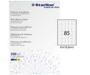 Etichetta adesiva - permanente - in carta - 42 x 16,9 mm - 85 etichette per foglio - bianco - conf. 100 fogli A4 - Starline - X210ODC538 - 8025133024398 - DMwebShop