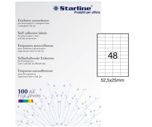 Etichetta adesiva - in carta - permanente - 52,5 x 25 mm - 48 etichette per foglio - bianco - conf. 100 fogli A4 - Starline - X210ODC556 - 8025133024473 - DMwebShop
