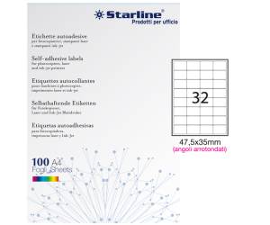 Etichetta adesiva - permanente - 47,5 x 35 mm - angoli tondi - 32 etichette per foglio - bianco - conf. 100 fogli A4 - Starline - X210ODA407 - 8025133024497 - DMwebShop