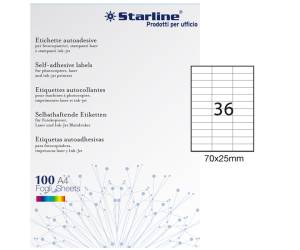 Etichetta adesiva - in carta - permanente - 70 x 25 mm - 36 etichette per foglio - bianco - conf. 100 fogli A4 - Starline - X210ODC506 - 8025133024510 - DMwebShop