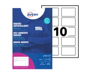 Etichette badge - in seta acetata - inkjet - rimovibili - 80 x 50 mm - 10 etichette per foglio - 15 fogli - bianco - Avery - J4785-15 - 5014702134333 - DMwebShop