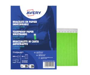 Braccialetti identificativi in Tyvek verde fluo 265 x 19 mm 50 fogli 10 etichette per foglio - 30497