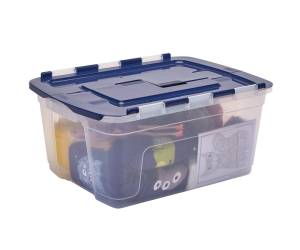 Contenitore multiuso 43 x 59 x 28 cm 45 lt PP con coperchio a cerniera blu trasparente - 30477