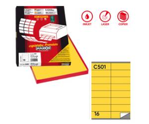 Etichetta adesiva C501 - permanente - 105 x 36 mm - 16 etichette per foglio - giallo - scatola 100 fogli A4 - Markin - X210C501GI - 8007047021694 - DMwebShop