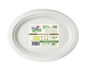 Piatti ovali biodegradabili - 26 x 19,5 cm - Green - conf. 50 pezzi - Dopla - 07764 - 8005090009935 - DMwebShop