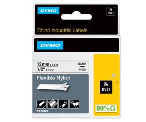 Nastro Rhino - 12 mm x 3,5 mt - nylon flessibile - nero-bianco - Dymo - S0718100 - 71701184887 - DMwebShop