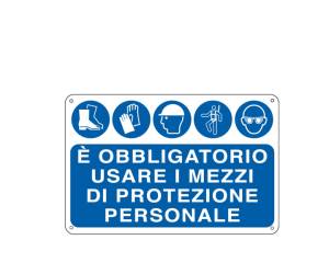 Cartello segnalatore - 30x20 cm - E' OBBLIGATORIO USARE I MEZZI DI PROTEZIONE INDIVIDUALE - alluminio - Cartelli Segnalatori - E3127 - 8769033127284 - DMwebShop