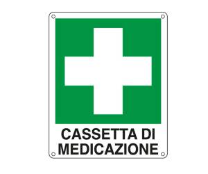 Cartello segnalatore - 16 x 21 cm - CASSETTA DI MEDICAZIONE - alluminio - Cartelli Segnalatori - E20113W - 8769142011337 - DMwebShop