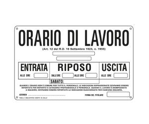 Cartello segnalatore 30 x 20 cm ORARIO DI LAVORO alluminio - 10282