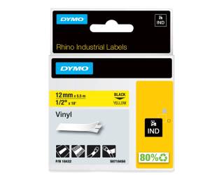 Nastro Rhino 18432,12 mm x 5,5 mt vinile permanente nero giallo - 10897