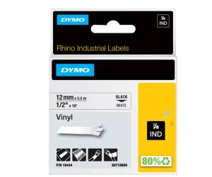 Nastro Rhino 18444,12 mm x 5,5 mt vinile permanente nero bianco - 10887