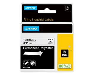 Nastro Rhino 18484,19 mm x 5,5 mt poliestere permanente nero bianco - 10944