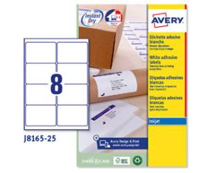 Etichetta adesiva J8165 - permanente - 99,1 x 67,7 mm - 8 etichette per foglio - bianco - conf. 25 fogli A4 - Avery - J8165-25 - 5014702109072 - DMwebShop