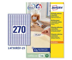 Etichetta adesiva L4730REV - rimovibile - 17,8 x 10 mm - 270 etic. per foglio - bianco - conf. 25 fogli A4 - Avery - L4730REV-25 - 5014702106415 - DMwebShop