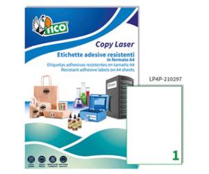 Etichetta in poliestere LP4P - laser - permanente - 210 x 297 mm - 1 etichetta per foglio - bianco - conf. 70 fogli A4 - Tico - LP4P-210297 - 8007827192217 - DMwebShop