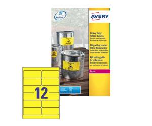 Etichetta in poliestere L6107 - permanente - 99,1 x 42,3 mm - 12 etichette per foglio - giallo fluo - conf. 20 fogli A4 - Avery - L6107-20 - 4004182061077 - DMwebShop