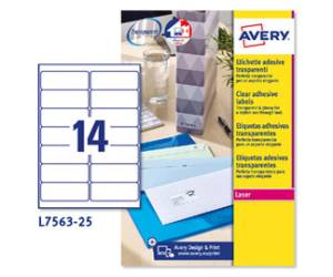 Etichette adesive L7563 in poliestere laser permanenti 99,1 x 38,1 mm trasparente 25 fogli - 12631