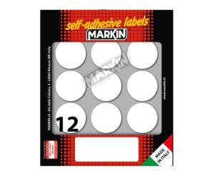 Etichette adesive tonde in carta permanenti diametro 34 mm 10 fogli bianco - 12641