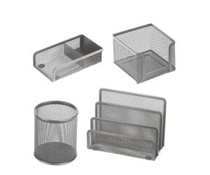 Set scrivania 4 accessori rete metallica argento - 12064