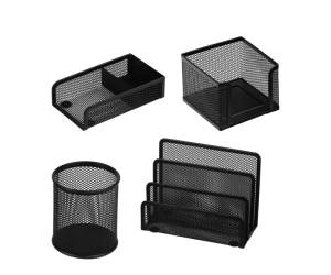 Set scrivania 4 accessori rete metallica nero - 12065