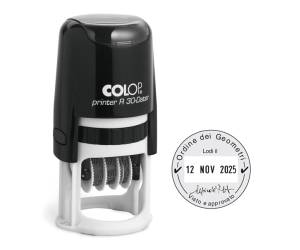 Timbro datario R30 diametro 30 mm 4 righe autoinchiostrante personalizzabile - 13163