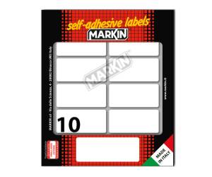 Etichetta adesiva permanente rettangolare - 56 x 26 mm - 10 etich. per foglio - 10 fogli per busta - bianco - conf. 25 pezzi Markin - 10040 - 8007047937346 - DMwebShop