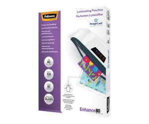 Pouches Enhance80 - A5 - 154 x 216 mm - 2 x 80 micron - scatola 100 pezzi - Fellowes - 5306002 - 77511530609 - DMwebShop