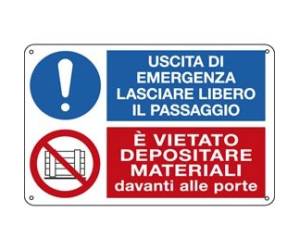 Cartello segnalatore multisimbolo 30 x 20 cm alluminio USCITA DI EMERGENZA VIETATO DEPOSITARE MATERIALI - 17493