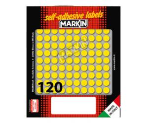 Etichette adesive tonde in carta permanenti diametro 10 mm 120 etichette per foglio 10 fogli giallo Markin X10004GI - 5644
