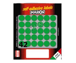 Etichette adesive tonde in carta permanenti diametro 18 mm 42 etichette per foglio 10 fogli verde Markin 10006VE - 5647