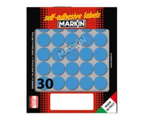Etichette adesive tonde in carta permanenti diametro 22 mm 30 etichette per foglio 10 fogli blu Markin 10007BL - 5650