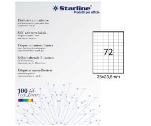 Etichetta adesiva - carta - permanente - 35 x 23,5 mm - 72 etichette per foglio - bianco - conf. 100 fogli - A4 - Starline - X210ODC526 - 8025133013668 - DMwebShop