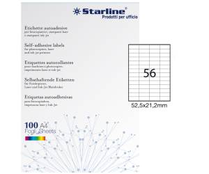 Etichetta adesiva - permanente - 52,5 x 21,2 mm - 56 etichette per foglio - bianco - conf. 100 fogli A4 - Starline - X210ODC555 - 8025133013675 - DMwebShop