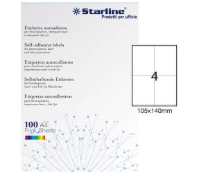 Etichetta adesiva - permanente - 105 x 140 mm - 4 etichette per foglio - bianco - conf. 100 fogli A4 - Starline - X210ODC505 - 8025133013859 - DMwebShop