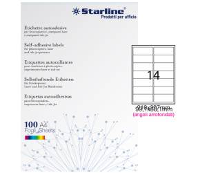 Etichetta adesiva - bianco - 99,1 x 38,1 mm - angoli tondi - 14 etichette per foglio - conf. 100 fogli A4 - Starline - X210ODA440 - 8025133013934 - DMwebShop