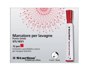 Marcatore per lavagne cancellabili punta tonda 2 mm rosso - 2821