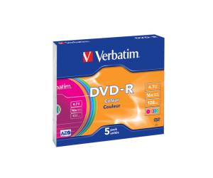 Scatola 5 DVD-R - slim Case - serigrafato colorato - 4,7 Gb - Verbatim - 43557 - 23942435570 - DMwebShop
