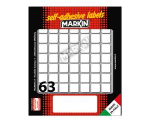 Etichetta adesiva permanente rettangolare - 14 x 14 mm - 63 etich. per foglio - 10 fogli per busta - bianco - conf. 25 pezzi Markin - 10011 - 31073A - DMwebShop