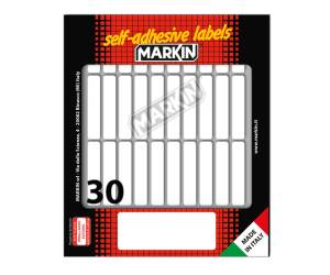 Etichetta adesiva permanente rettangolare - 46 x 10 mm - 30 etich. per foglio - 10 fogli per busta - bianco - conf. 25 pezzi Markin - X10031 - 8007047036803 - DMwebShop