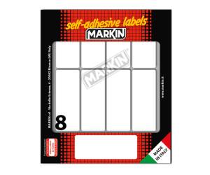Etichetta adesiva permanente rettangolare - 70 x 27 mm - 8 etich. per foglio - 10 fogli per busta - bianco - conf. 25 pezzi - Markin - 10045 - 8007047937643 - DMwebShop