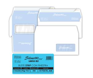Busta Silver90 Strip FSC - bianca - internografata - con finestra - 110 x 230 mm - 90 gr - conf. 500 pezzi - Pigna - 0170578AM - 8059020920876 - DMwebShop