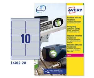 Etichetta in poliestere L6012 - permanenti - 96 x 50,8 mm - 10 etic. per foglio - argento - conf. 20 fogli A4 - Avery - L6012-20 - 4004182144282 - DMwebShop