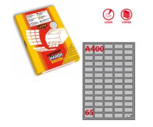 Etichetta adesiva A400 - argento - laser - 38,1 x 21,2 mm - 65 etichette per foglio scatola - conf. 100 fogli A4 - Markin - X220LSA400 - 8007047031471 - DMwebShop
