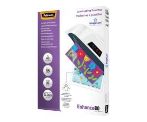 Pouches Enhance80 - A3 - 303 x 426 mm - 2 x 80 micron - scatola 100 pezzi - Fellowes - 5306207 - 77511530623 - DMwebShop