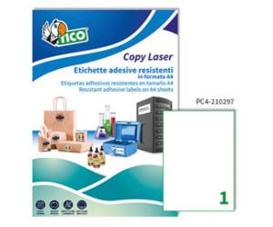 Etichetta in poliestere PC4 - permanente - 210 x 297 mm - 1 etichetta per foglio - trasparente - conf. 100 fogli A4 - Tico - PC4-210297 - 8007827243087 - DMwebShop