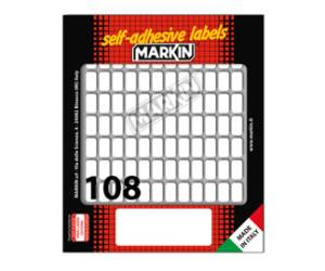 Etichetta adesiva permanente rettangolare - 14 x 8 mm - 108 etich. per foglio - 10 fogli per busta - bianco - conf. 10 pezzi Markin - X11010 - 8007047050373 - DMwebShop