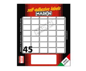 Etichetta adesiva permanente rettangolare - 21 x 14 mm - 45 etich. per foglio - 10 fogli per busta - bianco - conf. 10 pezzi Markin - X11016 - 8007047050366 - DMwebShop